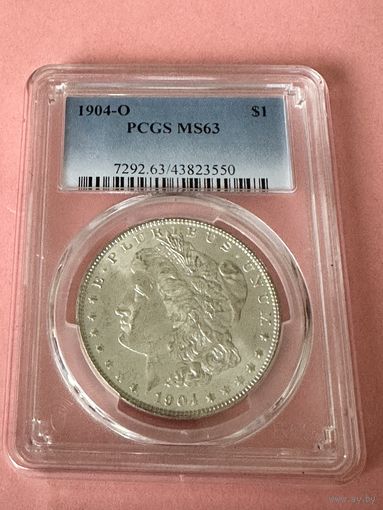 Америка. США 1 доллар Моргана 1904 - "O". Новый Слаб PCGS MS 63