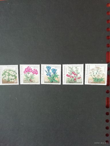 Германия. 1991 Серия из пяти марок "Садовые растения и цветы" (чистые**) Mi.1505-1509 каталог 9.50 евро