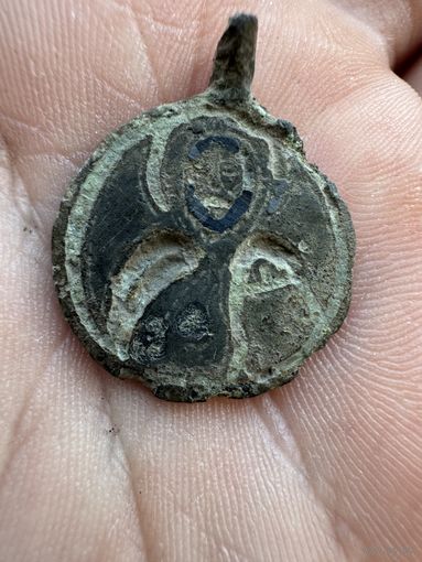 Иконка.Спас вседержитель с процветшим крестом"Якорь" 11-12в. Остатки чернения.