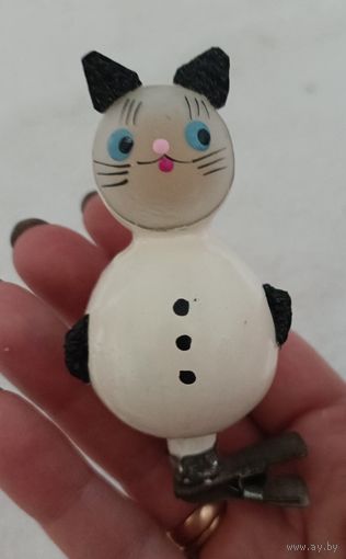Елочные игрушки, стекло. Котик на прищепке