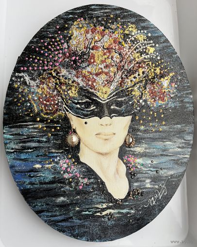 Панно на холсте масло , акрил , поталь , стразы .