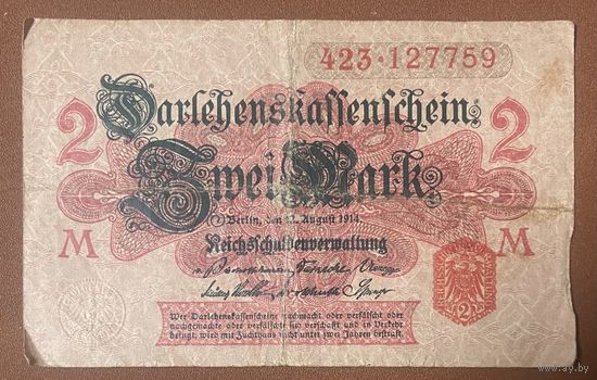 Банкнота 2 марки 1914 год. Германская империя