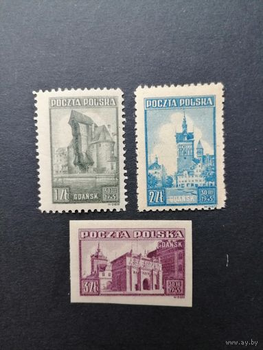 Польша 1945 Неполная серия марок "Виды Гданьска (Danzig)" (чистая*) Mi.410-411,412В каталог 2.10 евро