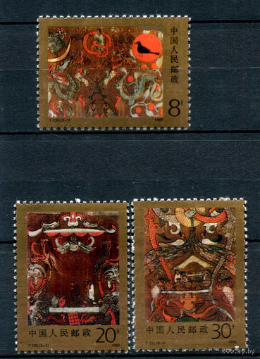 Китай - 1989г. - картина из шёлка, номинал 20 перфорация 11 1/2 - 3 марки - полная серия, MNH [Mi 2227-2229]. #3-WB-102-A-2