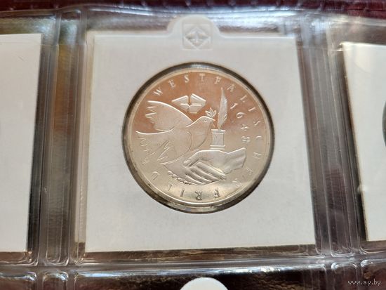10 марок 1998 350 лет подписания Вестфальского Мирного Договора ФРГ Серебро 15,5 грамма 925 пробы 0,461 унции! ВОЗМОЖЕН ОБМЕН!