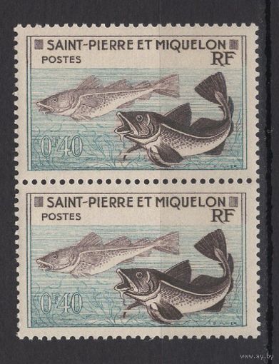 Французский Сен-Пьер и Микелон 1957** Морская фауна Рыбы сцепка Mi#381