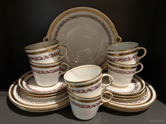 Сервиз чайный на 6 персон Цветы ручная роспись Антиквариат Европа