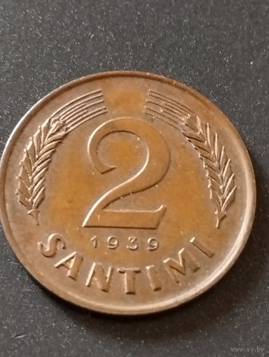 2 сантима 1939 , Латвия.