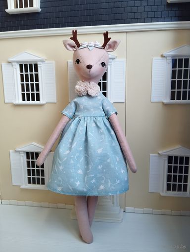 Олененок Элли весенняя девочка ручной работы из текстиля высота 43см, ручки подвижны