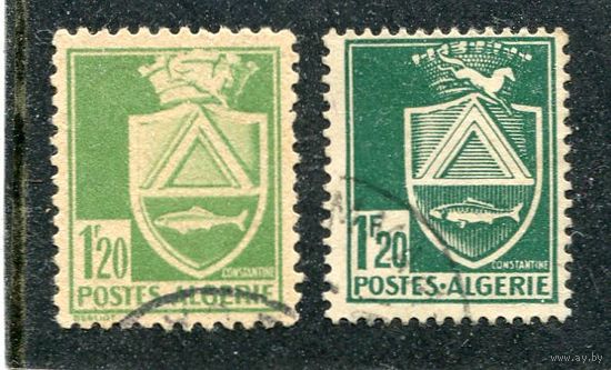Французский Алжир. Герб города Константина. Выпуски А и С (локальный и Париж, разная зубцовка и цвет)