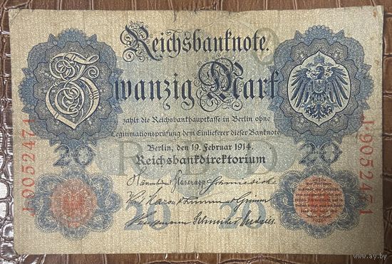 Банкнота 20 марок 1914 год. Германская империя.
