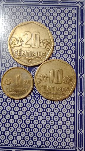 Перу лот 3 штуки 1,10,20 сентимо 2005,2009