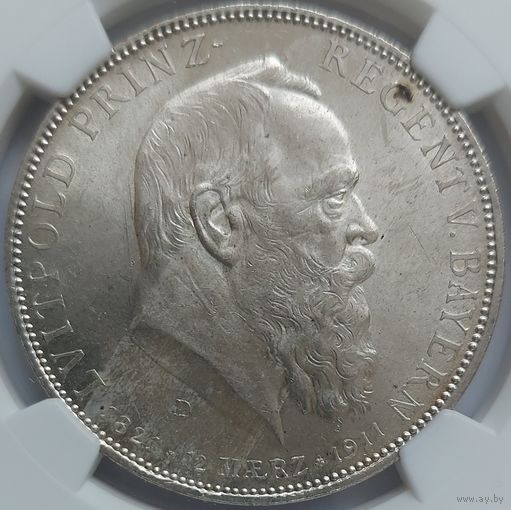 5 марок 1911 Бавария MS-63 NGC
