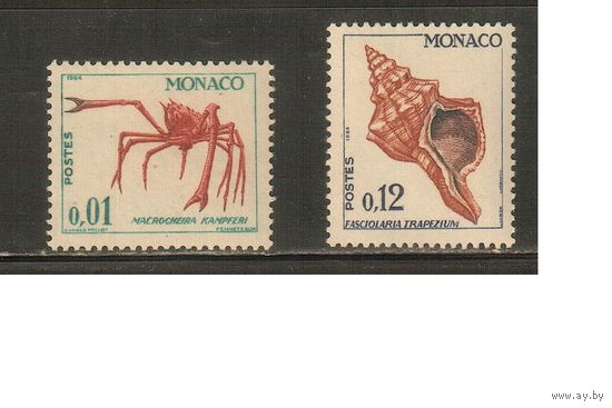 Монако-1964(Мих.773,776) , ** , Морская Фауна,  Крабы, Раковины