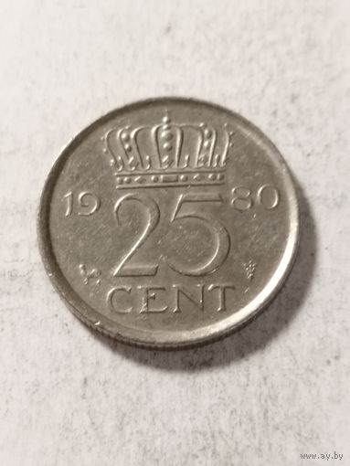 Нидерланды 25 центов 1980