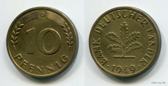 Германия. 10 пфеннигов (1949, буква G, XF)