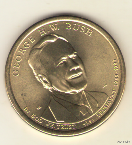 1 доллар 2020 г. 41-й президент Джордж Буш (1989-1993), "D"