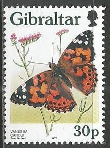 Гибралтар. Бабочка репейница. 1997г. Mi#796.