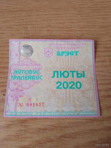 Месячный проездной Автобус-троллейбус Брест, февраль 2020 г.