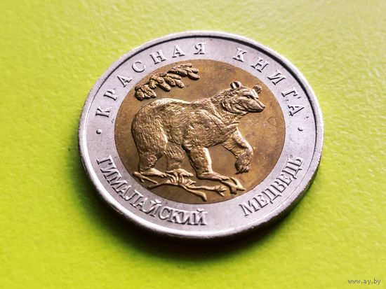 Россия (РФ). 50 рублей 1993, биметалл. Красная книга, Гималайский медведь. Торг.