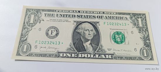1 доллар США 2017 года, серия замещения F 10232413* из пачки пресс