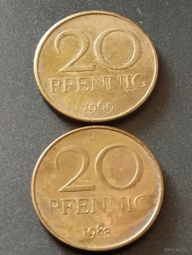 ГДР. 20 пфеннигов- 1969 ,1983  .