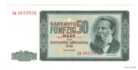 Германия ГДР 50 марок 1964 года. Серия ZA (замещенная). Состояние XF+/aUNC!