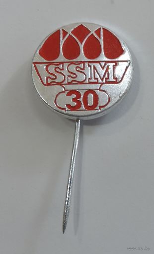 Значок "Комсомол. SSM 30 лет - Социалистический союз молодёжи" Чехословакия ЧССР."