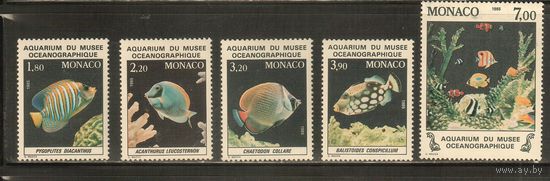 Монако-1985(Мих.1704-1708) , ** , Морская Фауна, Рыбы (полная серия)