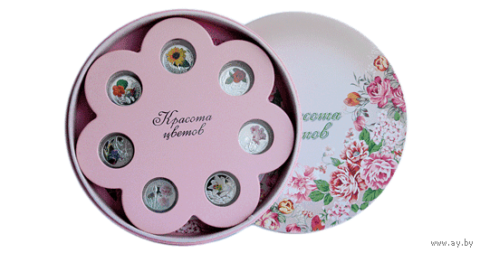 Комплект памятных монет "Прыгажосць кветак" ("Красота цветов"). Цветы. Роза, Подсолнечник, Орхидея, Лилия, Ландыш, Гвоздика, Ирис, Настурция, Крокус, Анютины глазки. 2013 год 10 рублей