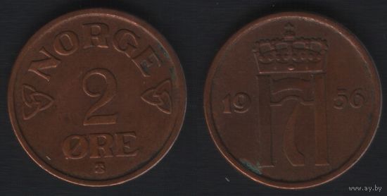 Норвегия km399 2 эре 1956 год (nf02