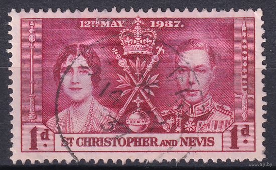 6b.BrKS. Великобритания. Колонии. Сент Кристофер и Невис. Коронация Георга VI и Елизаветы. 1937 г. 1d. Mi.#69.