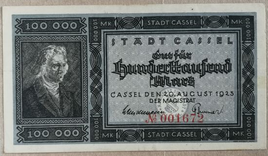 Германия 100000 марок 1923 г Кассель (Kassel) 718b, UNC