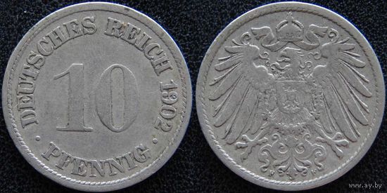 YS: Германия, Рейх, 10 пфеннигов 1902F, KM# 12