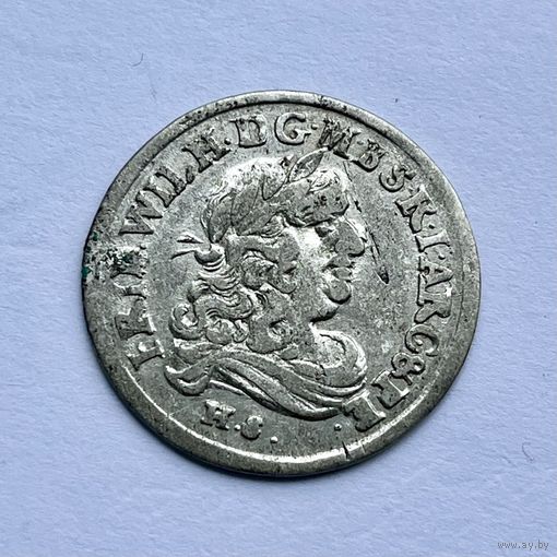 Монета СЕРЕБРО ПРУССИЯ Шостак/6 грошей 1681 год ФРИДРИХ ВИЛЬГЕЛЬМ l ОТЛИЧНЫЙ