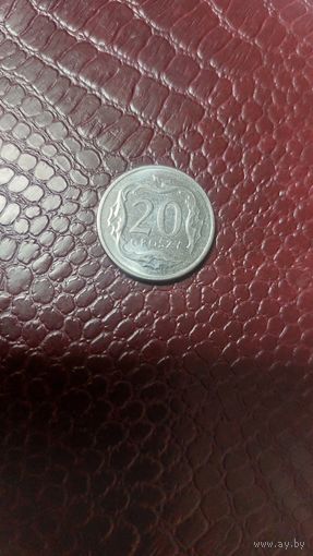 Монета 20 грошей 2020г. Польша. Отличная!