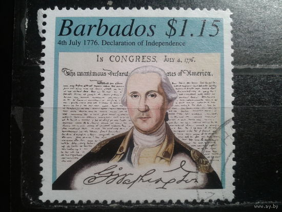 Барбадос, 2001. Дж. Вашингтон и декларация независимости США (1776 г.).Mi-2,0 евро гаш.