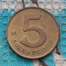 Перу 5 соль де оро 1978 года, UNC. Герб.