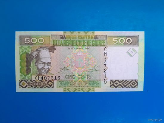500 франков 2006 года. Гвинея. UNC. Распродажа