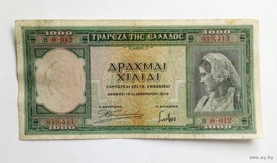 Греция. 1000 драхм 1939 год.