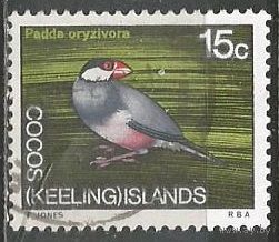 Кокосовые острова. Птица Яванский воробей. 1969г. Mi#15.