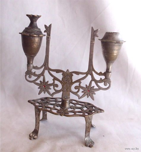 Флакон двойной на подставке Парфюм Духи Аромамасло Бронза Серебрение 19-й век