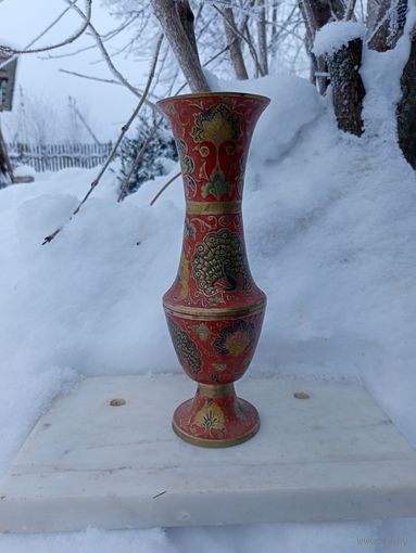 Ваза латунная Индия, горячая эмаль. С 1 рубля.Высота 27 см.