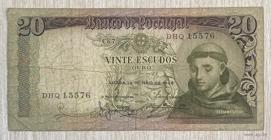 Банкнота 20 эскудо 1964 год. Португалия. Портрет Святого Антония