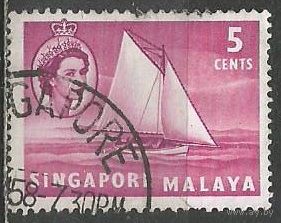 Сингапур. Королева Елизавета II. Шлюпка. 1955г. Mi#31.