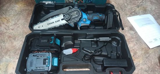 Пила аккумуляторная цепная 6 дюймов /Сучкорез/Минипила/48V/Подача масла. с двумя АКБ в кейсе