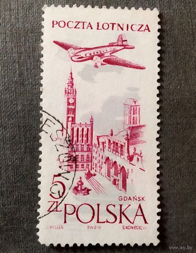 Марка Польша 1957 год Самолет