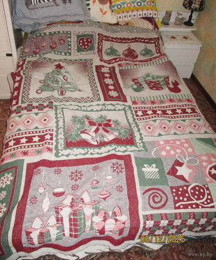 Плед новогодний. Лен.Хлопок