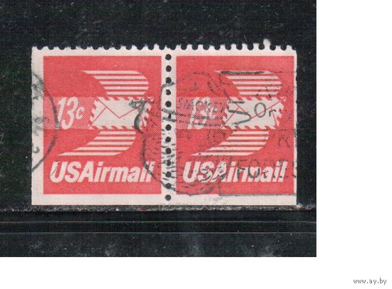 США-1973, (Мих.1125 Eru+Eul) , гаш. , Стандарт, Авиапочта (одиночка), пара-2 зубцовки