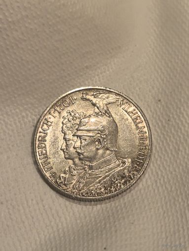 Пруссия 2 марки 1901 года. 200 лет Пруссии. Ярчайшая в коллекцию без ударов и запилов ms 64-65 видео по ссылке (много лото)